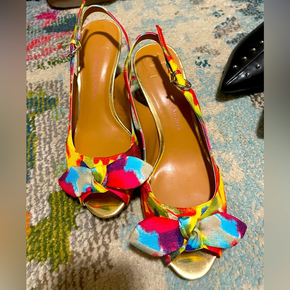 Etienne Aigner colorful peep toe kitten heel